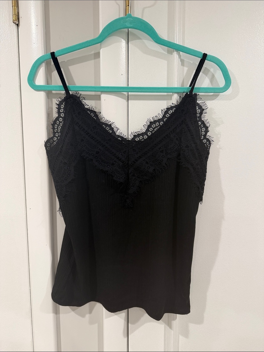 She + Sky Black Lace-Trim Ribbed Camisole Top